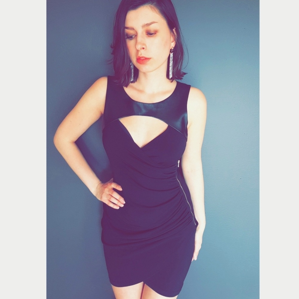 Guess Black Dress with Faux Leather Detail